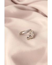 Gümüş Renk Metal Zirkon Taşlı Kaplan Model Ayarlanabilir Kadın Yüzük