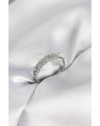 Gümüş Renk Motif Desenli Zirkon Taşlı Kadın Yüzük