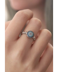 Gümüş Renk Nazar Boncuk Figür Zirkon Taş Detay Kadın Yüzük