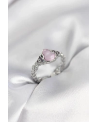 Gümüş Renk Pembe Damla Model Kadın Yüzük