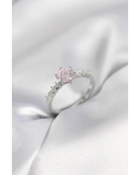 Gümüş Renk Pembe Tek Taş Model Zirkon Taşlı Kadın Yüzük