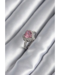 Gümüş Renk Pembe Zirkon Taşlı Charm Kalp Model Kadın Yüzük