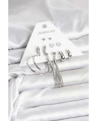 Gümüş Renk Pirinç 6 Çiftli Kadın Küpe Seti