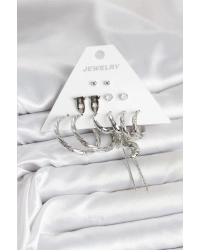 Gümüş Renk Pirinç 6lı Kadın Küpe Seti