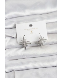 Gümüş Renk Pirinç Çift Taraflı Kutup Yıldızı Kadın Küpe