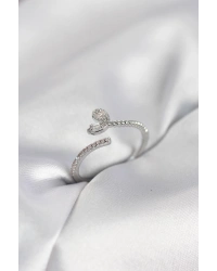 Gümüş Renk Pirinç Kuyruklu Kalp Model Kadın Yüzük