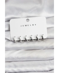 Gümüş Renk Pirinç Minimal Petek Detaylı Kadın Küpe Seti