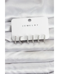 Gümüş Renk Pirinç Zirkon Taşlı Halka Kadın Küpe Seti