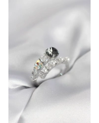 Gümüş Renk Pirinç Zirkon Taşlı İncili Kadın Yüzük