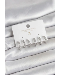 Gümüş Renk Pirinç Zirkon Taşlı Kadın Küpe