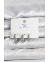 Gümüş Renk Pirinç Zirkon Taşlı Kalpli Kadın Küpe