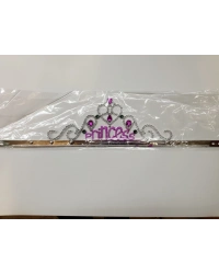 Gümüş Renk Prenses Yazılı Parti Tacı 60 cm