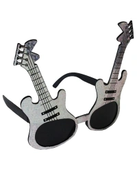 Gümüş Renk Rockn Roll Gitar Şekilli Parti Gözlüğü 15x15 cm