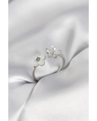 Gümüş Renk Sedefli Çiçek Model Kadın Yüzük