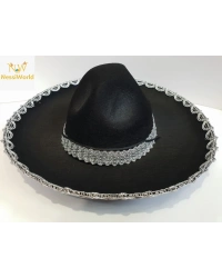 Gümüş Renk Şeritli Meksika Mariachi Latin Şapkası 55 cm Çocuk