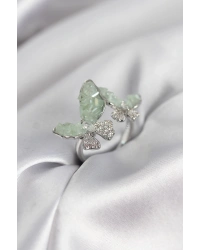 Gümüş Renk Su Yeşili Kelebek Model Zirkon Taşlı Kadın Yüzük
