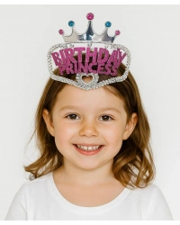 Gümüş Renk Taç Üzeri Pembe Birthday Prenses Yazılı Çocuk Parti Tacı 11X12cm