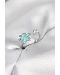 Gümüş Renk Turkuaz Yıldız Model Kadın Yüzük