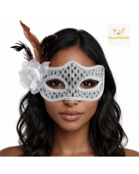 Gümüş Renk Tüylü Balo Maskesi Kadın Parti Aksesuarı