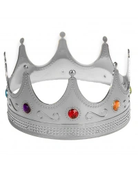 Gümüş Renk Yetişkin Çocuk Uyumlu Kral Tacı Kraliyet Tacı 60cm