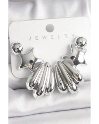 Gümüş Renk Yıldız Deniz Kabuğu Model CCB Plastik Kadın Küpe Seti