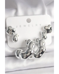 Gümüş Renk Yonca Damla Halka Model CCB Plastik Kadın Küpe Seti