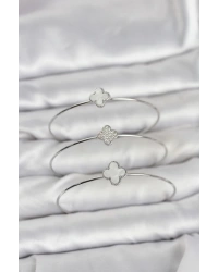 Gümüş Renk Yonca Model Zirkon Taşlı 3lü Kadın Bileklik Kombini