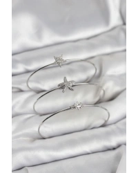 Gümüş Renk Zirkon Taşlı Deniz Yıldızı Model 3lü Kadın Bileklik Kombini