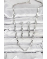 Gümüş Renk Zirkon Taşlı Kadın Kolye Küpe Seti