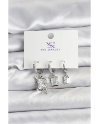 Gümüş Renk Zirkon Taşlı Kadın Küpe