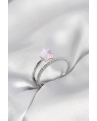 Gümüş Renk Zirkon Taşlı Pembe Halley Model Kadın Yüzük