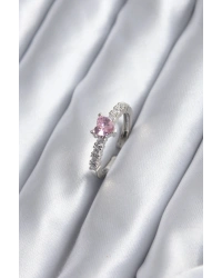 Gümüş Renk Zirkon Taşlı Pembe Kristal Kalp Model Kadın Yüzük
