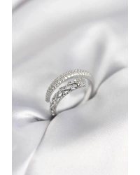 Gümüş Renk Zirkon Taşlı Sarmal Kadın Yüzük