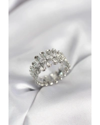 Gümüş Renk Zirkon Taşlı Sıralı Damla Model Kadın Yüzük