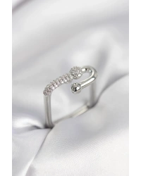 Gümüş Renk Zirkon Taşlı Tifani Model Kare Kadın Yüzük