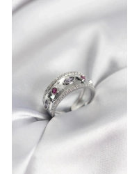 Gümüş Renk Zirkon Taşlı Vintage Kadın Yüzük