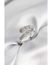 Gümüş Renk Zirkon Taşlı Yılan Model Kadın Yüzük