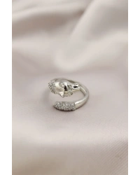 Gümüş Renkli Metal Kaplan Model Zirkon Taşlı Kadın Yüzük