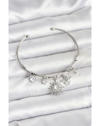 Güneş Charmlı Gümüş Renk Pirinç Kadın Bileklik