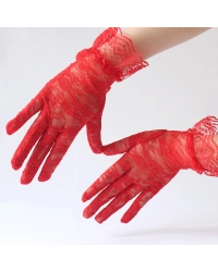 Güpürlü Bilek Boyu Kırmızı Dantel Eldiven Yetişkin