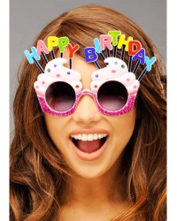 Happy Birthday Yazılı Pembe Fuşya Renk Parti Gözlüğü 12x7 cm