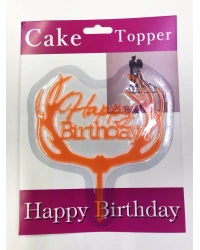 Happy Birthday Yazılı Turuncu Dallı Pasta Kek Çubuğu