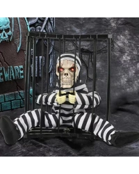 Hareketli Sesli Sensörlü Mahkum Görünümlü Kuru Kafa İskelet Dekorasyon 22x27 cm