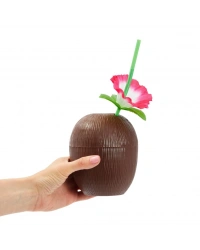 Hindistan Cevizi Hawaii Luau Aloha Pipetli İçecek Kabı Bardak 10x13 cm 1 Adet