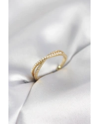 İncili ve Zirkon Taşlı Gold Renk Kadın Yüzük