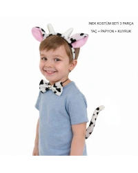 İnek Kostüm Aksesuar Seti 3 lü - Taç Papyon Kuyruk