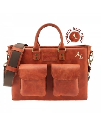 İsme Özel Askılı Cepli Evrak - Laptop Çantası - %100 Rainbow Deri - AC09002 - Tarçın