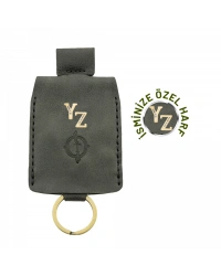 İsme Özel Çıtçıtlı Anahtarlık - % 100 Rainbow Deri - AG01001 - Antrasit