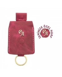 İsme Özel Çıtçıtlı Anahtarlık - % 100 Rainbow Deri - AG01001 - Fuşya