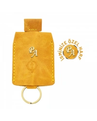 İsme Özel Çıtçıtlı Anahtarlık - % 100 Rainbow Deri - AG01001 - Hardal Sarısı